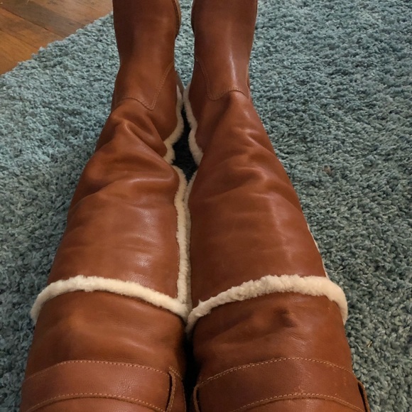 Kors cognac Leather Shearling over-the-knee Boots - Picture 4 of 8